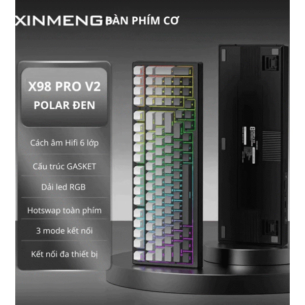 (sẵnn) Bàn Phím Cơ Xinmeng X98 Pro V2 - 3 Mode - Led RGB - Mạch Xuôi - Update Pin Siêu Ngon Từ 5k-10