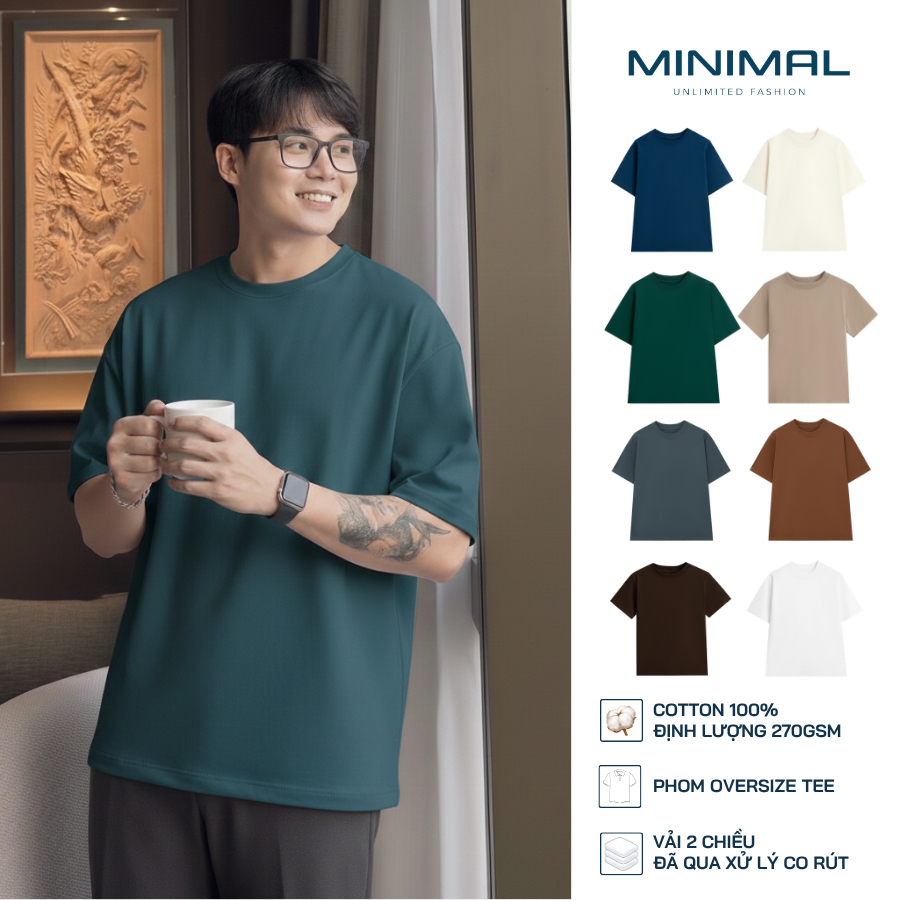 Áo Thun Trơn Oversize Premium 270gsm MINIMAL Màu Trắng Cotton 100%, Định Lượng 270gsm, Minimal Vietn
