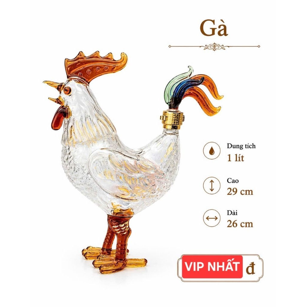 Vỏ chai rượu hình con Gà Vàng 1 lít