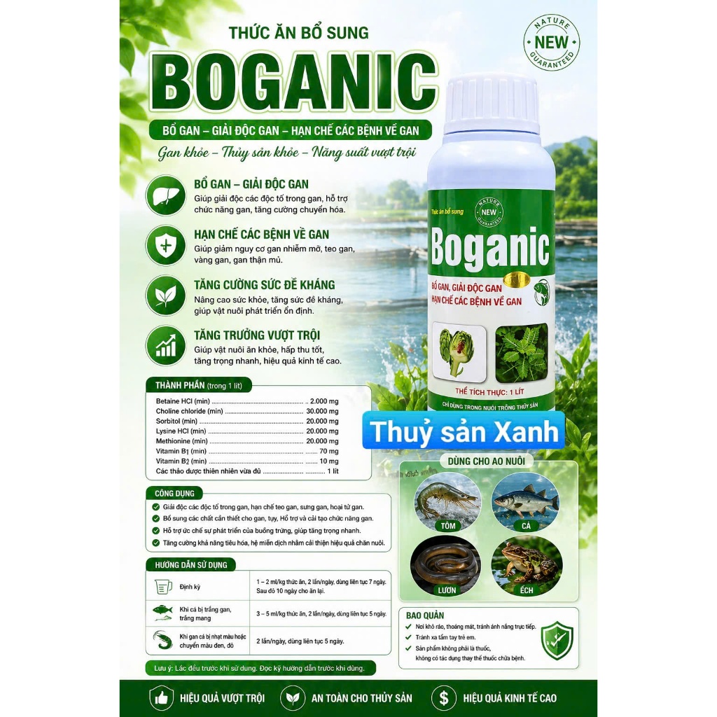 BOGANIC - Bổ gan, giải độc gan cho Cá, Ếch, Lươn,Tôm