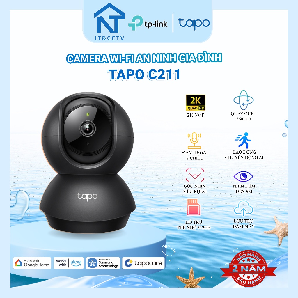 [TP-Link Tapo Chính Hãng] Camera WiFi C211 3MP 2K – Quay Quét 360°, Đàm Thoại 2 Chiều, Quan Sát Tron