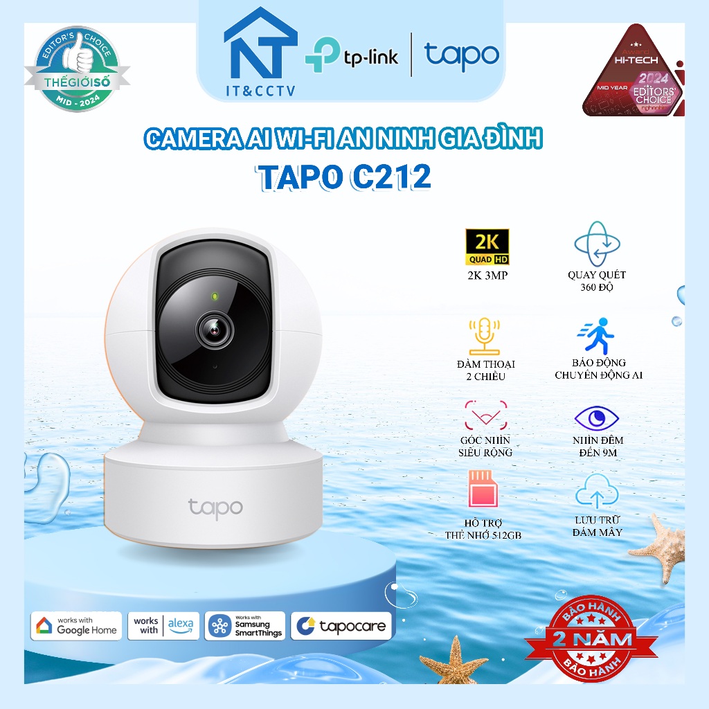 [Tapo Chính Hãng] Camera WiFi Tapo C212 3MP 2K – Quay 360°, AI Theo Dõi Người, Đàm Thoại 2 Chiều, Ca