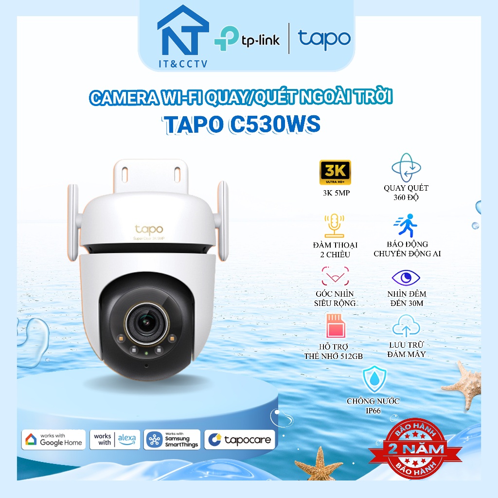 [Chính Hãng] Camera WiFi Ngoài Trời TP-Link Tapo C530WS 5MP – Quay Quét 360°, Màu Ban Đêm, AI Phát H
