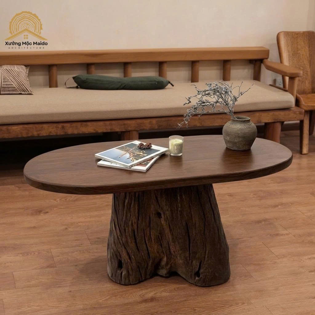 Bàn Trà Sofa Bầu Dục Gỗ Lũa Tự Nhiên – Bàn Trà Phòng Khách , Vân Gỗ Nghệ Thuật