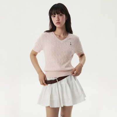 Áo Sweater Mùa Hè WHO.A.U Steve V-neck Cable Short Sleeve Sweater_WHKAG2411F