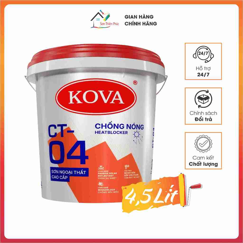 Sơn chống nóng KOVA CN-05 Chính Hãng (4.5lít) mới. Giảm nhiệt độ bề mặt từ từ 8-25°C