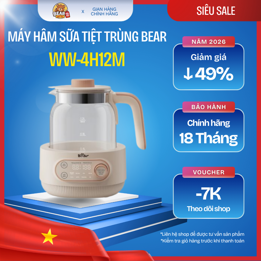 Máy hâm sữa tiệt trùng Bear WW-4H12M - Bear Giá Tốt - Bảo hành 18 tháng & sử dụng 30 ngày đầu có lỗi