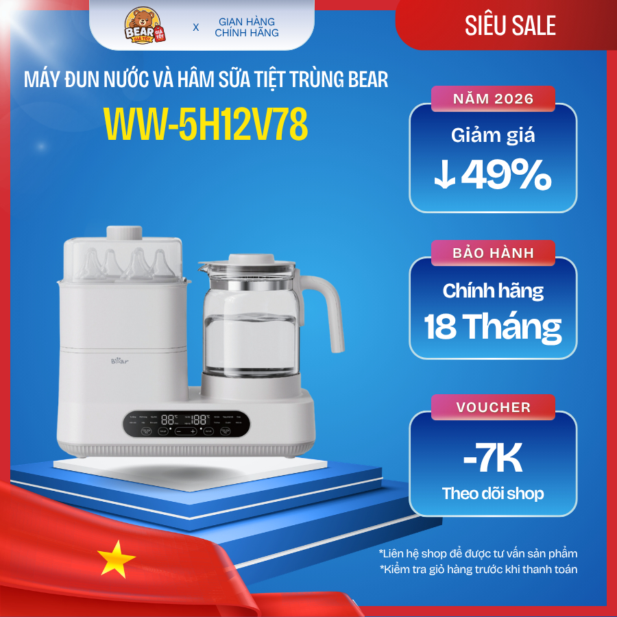 Máy đun nước và hâm sữa tiệt trùng Bear WW-5H12V78 - Bear Giá Tốt - Bảo hành 18 tháng & sử dụng 30 n