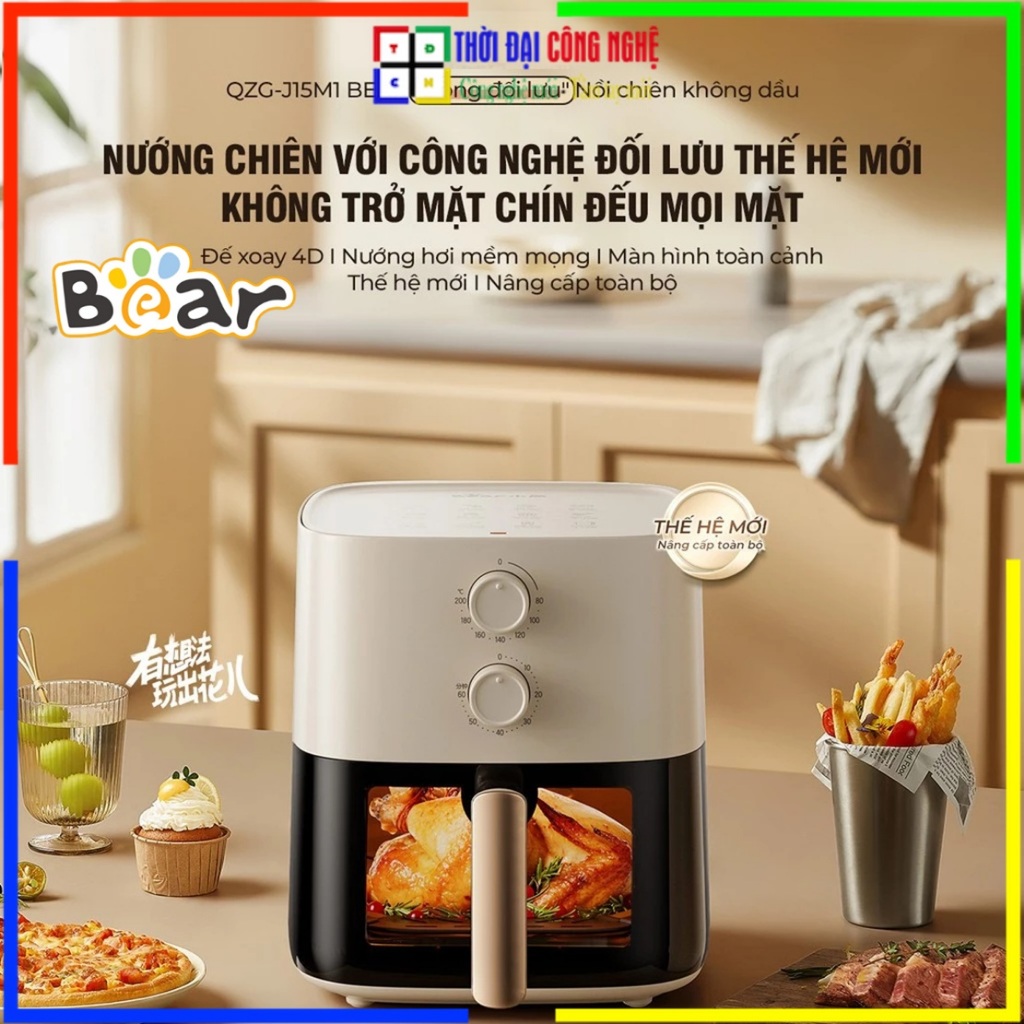 Nồi Chiên Không Dầu Bear AF-4H15K/QZG-J15M1 5L - Nồi Chiên Đa Năng Có Mặt Kính Trong Suốt - Bảo Hành