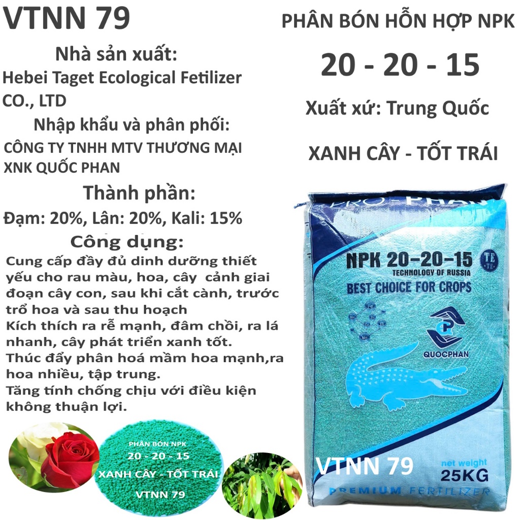 BAO 25KG PHÂN BÓN NPK 20 20 15 XANH CÂY TỐT TRÁI