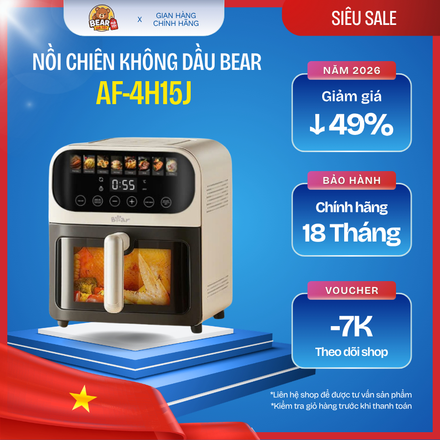 Nồi chiên không dầu 6L Bear AF-4H15J - Bear Giá Tốt - Bảo hành 18 tháng & sử dụng 30 ngày đầu có lỗi