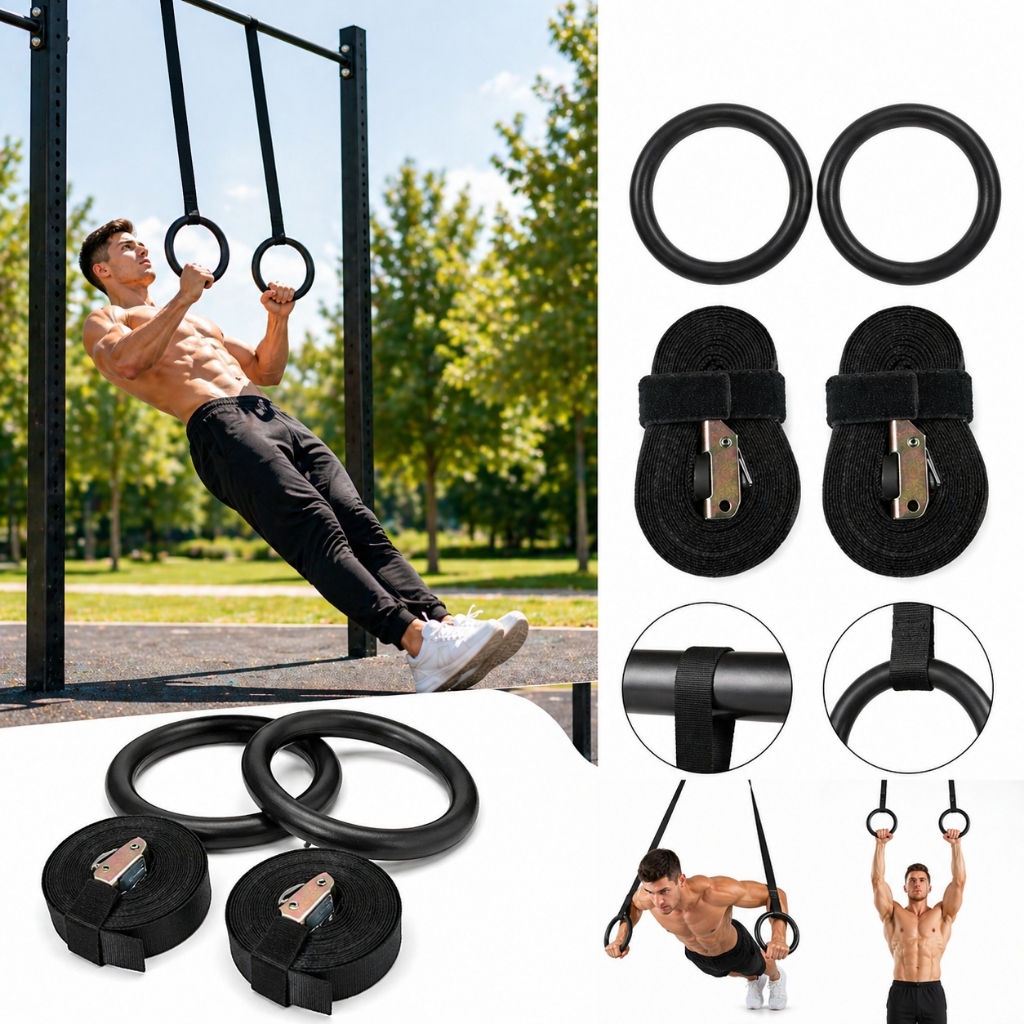 Vòng Gym Rings Treo Xà | Vòng Tập Calisthenics, Dip, Pull Up Kèm Dây Treo (1 Đôi)