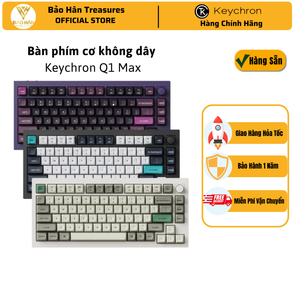 Bàn phím cơ không dây Keychron Q1M/ Q1 Max Swappable RGB Backlight Knob Version - Hàng Chính Hãng