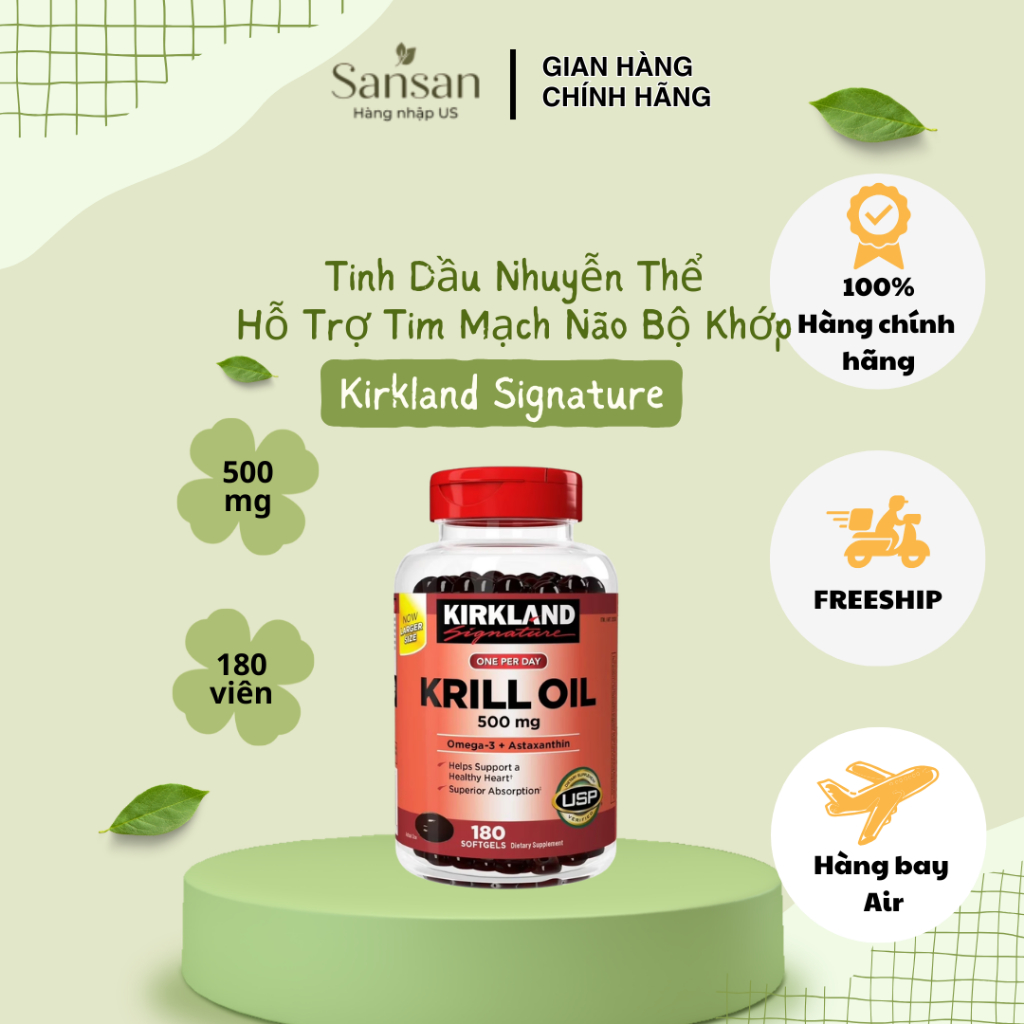TPBVSK Kirkland Signature Krill Oil Omega3 + Astaxanthin 500mg Dầu nhuyễn thể 500v - Nội địa Mỹ