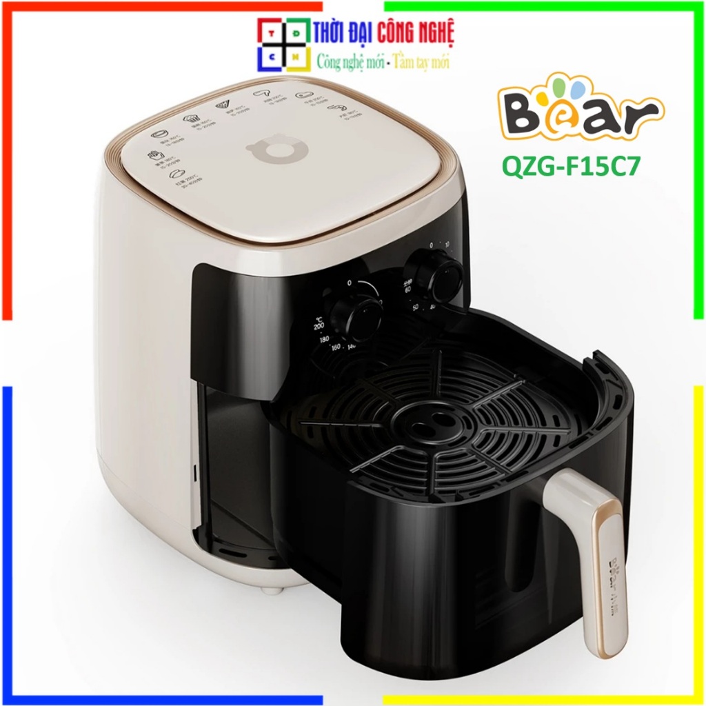 Nồi Chiên Không Dầu Bear 5L QZG-F15C7 - Nồi Chiên Điện Tử Cảm Ứng, Mặt Kính Theo Dõi Thông Minh - Bả