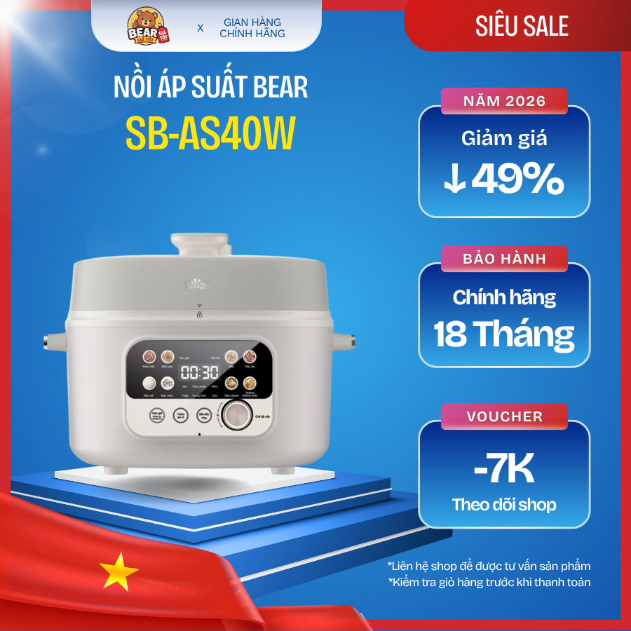 Nồi áp suất Bear 4L SB-AS40W - Bear Giá Tốt - Bảo hành 18 tháng & sử dụng 30 ngày đầu có lỗi đổi mới