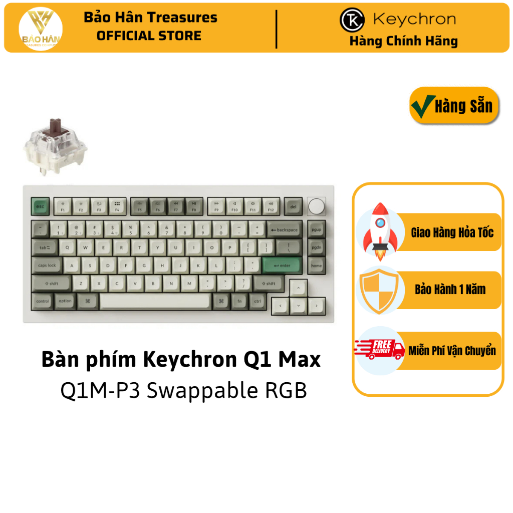 Bàn phím vi tính Keychron Q1M-P3 Q1 Max Swappable RGB Backlight Brown Switch Knob Version - White - 