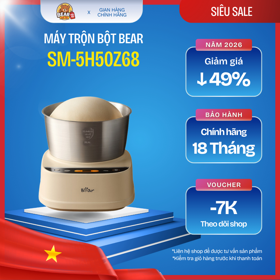 Máy trộn bột Bear 5L SM-5H50Z68 - Bear Giá Tốt - Bảo hành 18 tháng & sử dụng 30 ngày đầu có lỗi đổi 