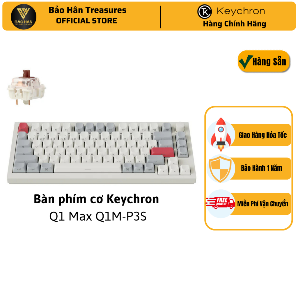 Bàn phím vi tính Keychron Q1M-P3S Q1 Max Swappable RGB Brown Switch Side-Printed Keycaps Knob Versio