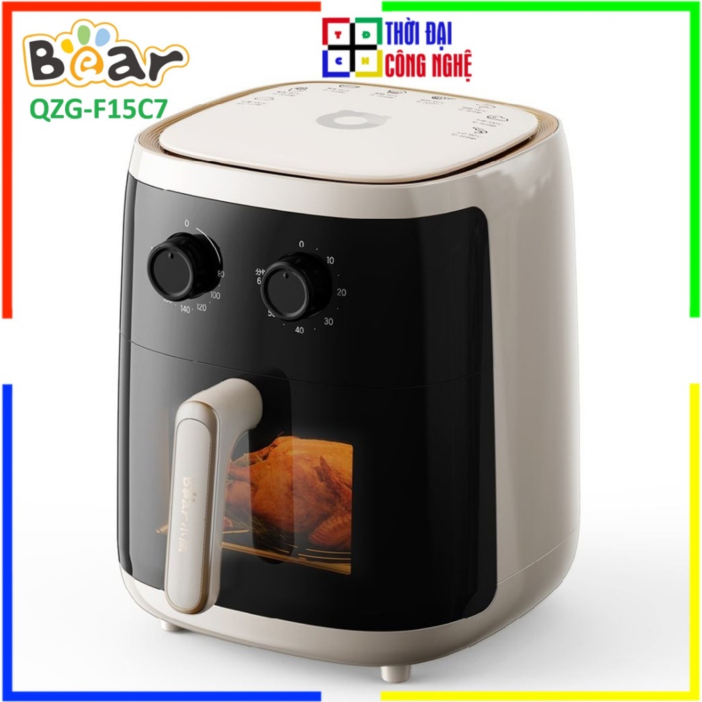 Nồi Chiên Không Dầu Bear QZG-F15C7 5L - Nồi Chiên Đa Năng Điện Tử, Có Mặt Kính Theo Dõi, Chống Dính 