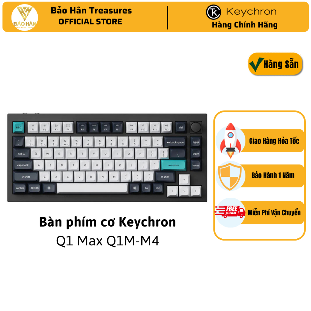 Bàn phím vi tính Keychron Q1M-M4 Q1 Max Swappable RGB Backlight Banana Switch Knob Version - Black -