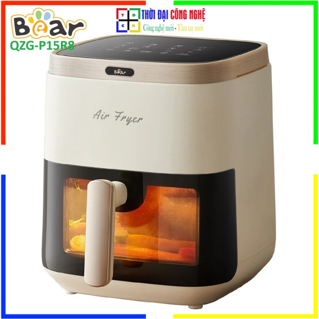 Nồi Chiên Không Dầu Bear QZG-P15R8 5L - Nồi Chiên Đa Năng Có Mặt Kính Theo Dõi, Công Nghệ Hơi Nước -