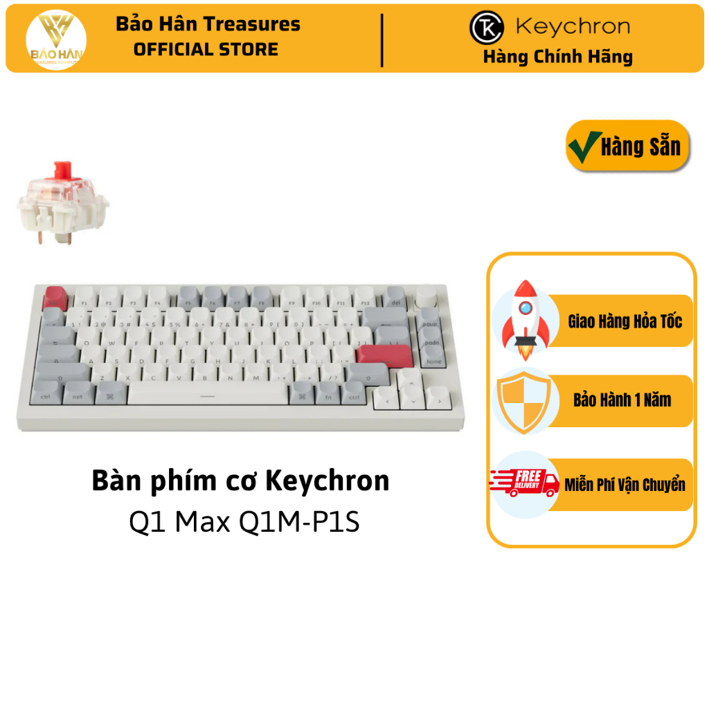 Bàn phím vi tính Keychron Q1M-P1S Q1 Max Swappable RGB Red Switch Side-Printed Keycaps Knob Version 