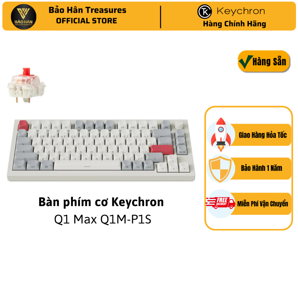 Bàn phím vi tính Keychron Q1M-P1S Q1 Max Swappable RGB Red Switch Side-Printed Keycaps Knob Version 