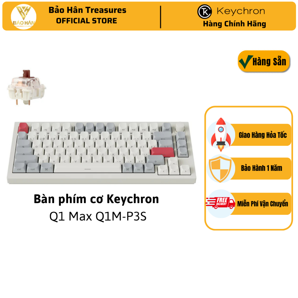 Bàn phím vi tính Keychron Q1M-P3S Q1 Max Swappable RGB Brown Switch Side-Printed Keycaps Knob Versio