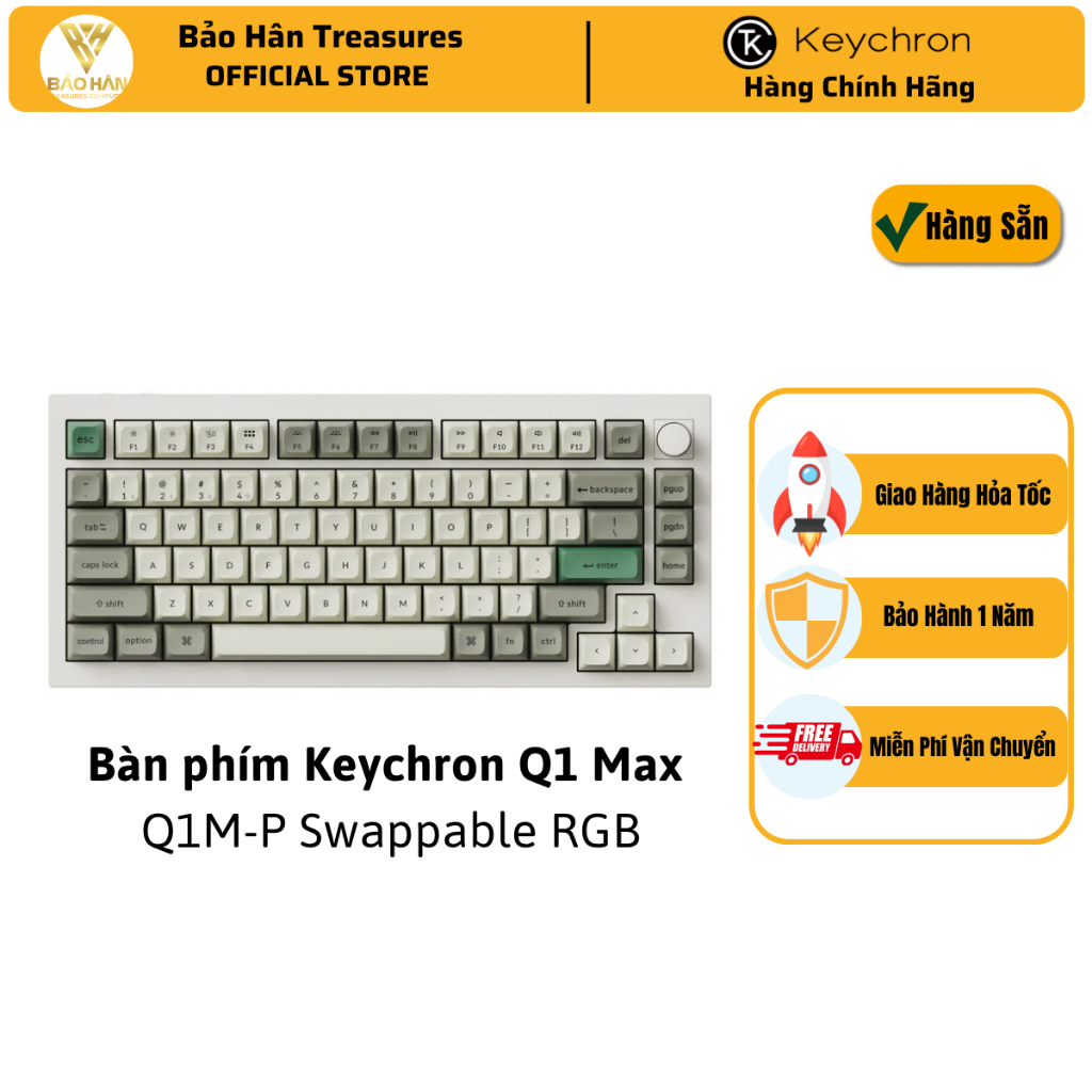 Bàn phím vi tính Keychron Q1M-P1 Q1 Max Swappable RGB Backlight Red Switch Knob Version - White - Hà