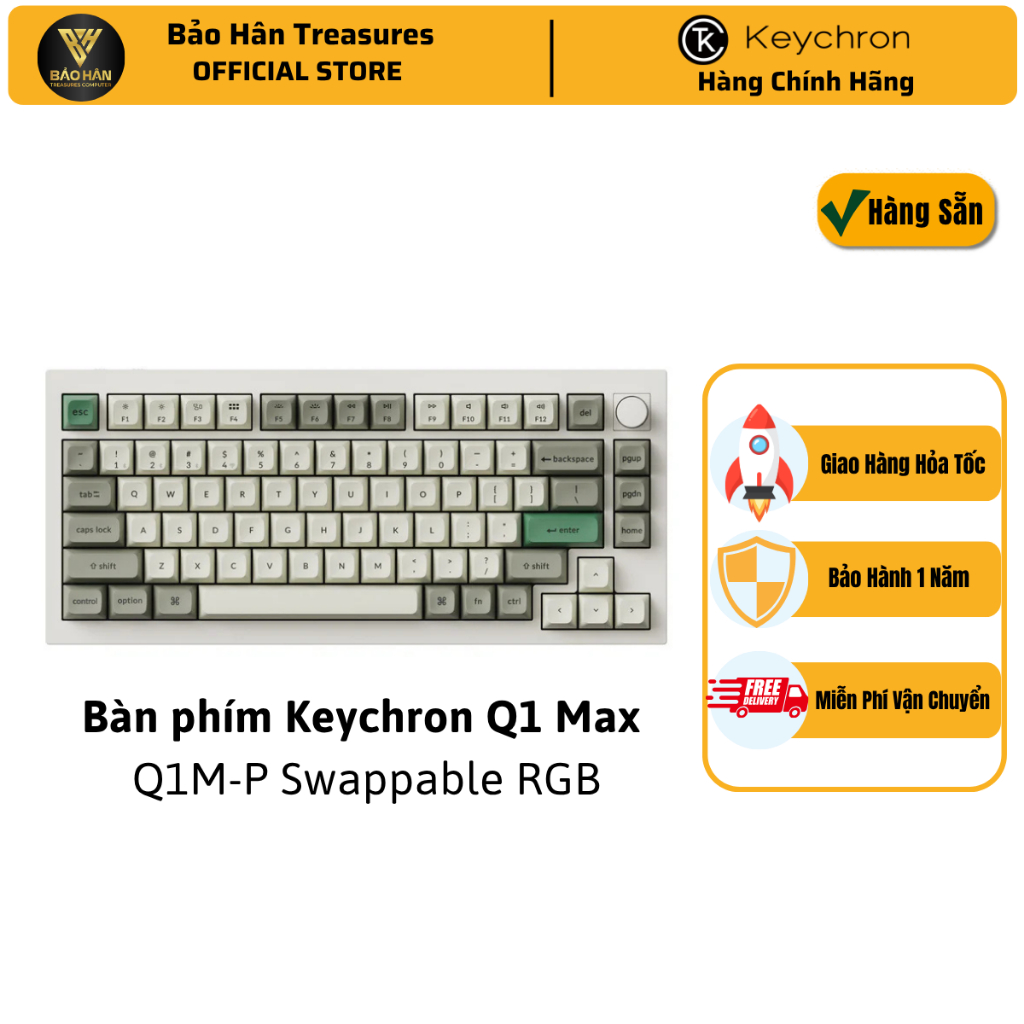 Bàn phím vi tính Keychron Q1M-P1 Q1 Max Swappable RGB Backlight Red Switch Knob Version - White - Hà