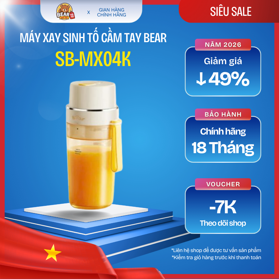 Máy xay sinh tố cầm tay Bear SB-MX04K - Bear Giá Tốt - Bảo hành 18 tháng & sử dụng 30 ngày đầu có lỗ