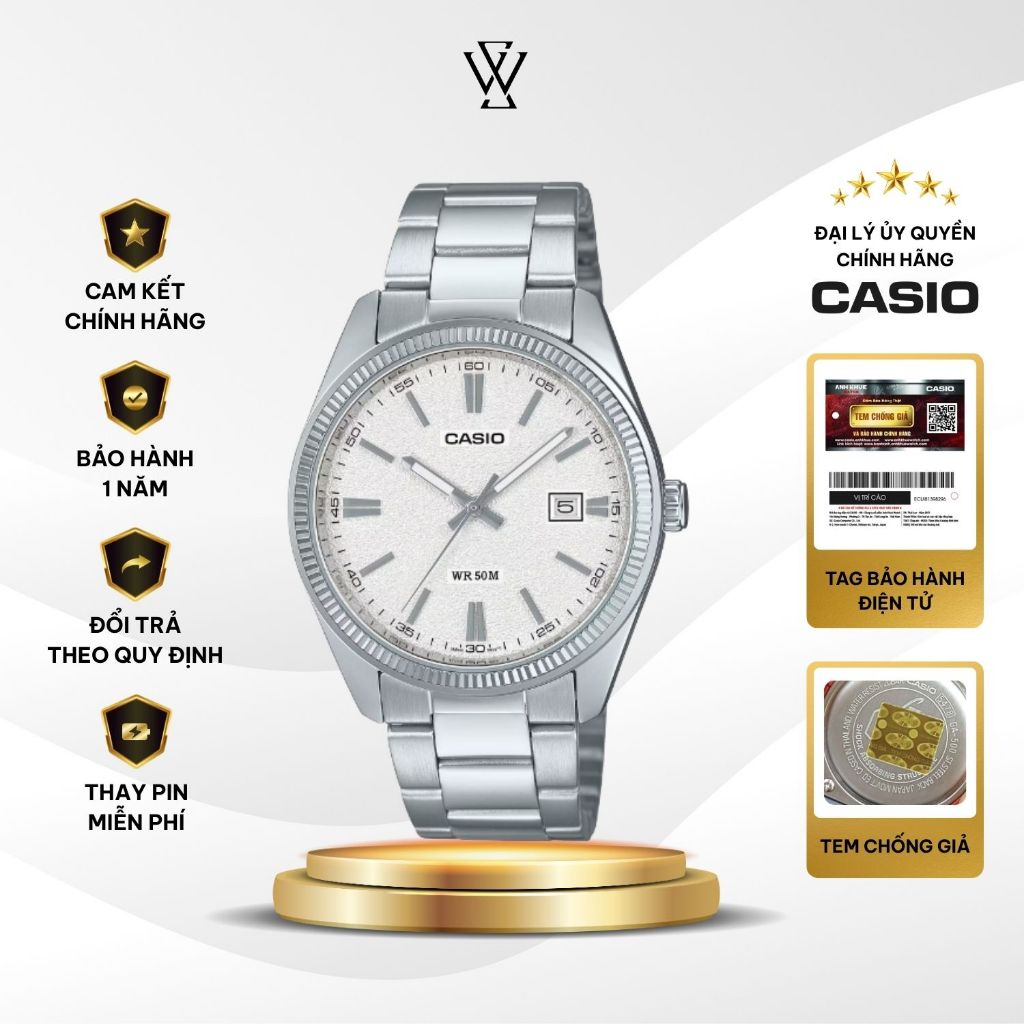 Đồng hồ Casio Nam MTP-1302DA-7AVDF  Kim Bạc Mặt Kính Khoáng 38.5mm Chống Nước Dây Kim Loại Không Gỉ 