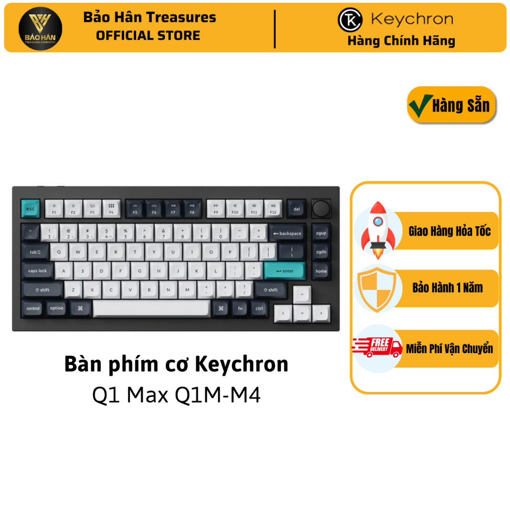 Bàn phím vi tính Keychron Q1M-M4 Q1 Max Swappable RGB Backlight Banana Switch Knob Version - Black -