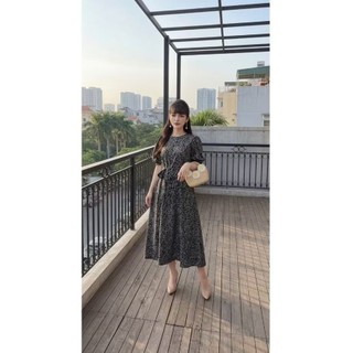 Đầm xòe hoa nhí li ngực bo chun tay Monoco sz S,XL
