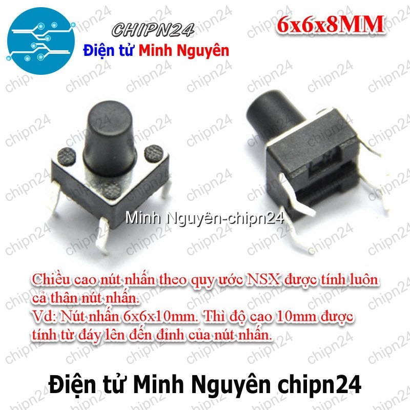 [10 cái] (F62) Nút nhấn 4 chân 6x6x8mm DIP