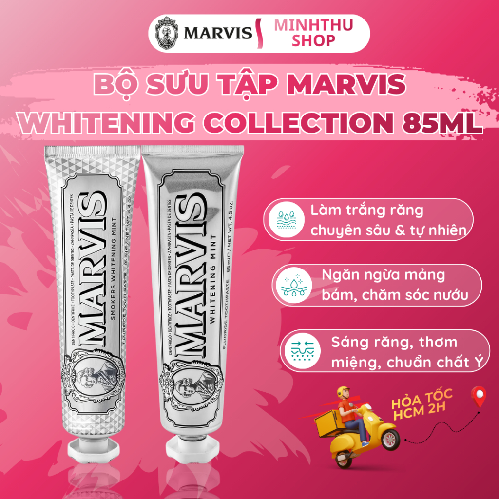 (Hỏa tốc) Bộ Sưu Tập Kem Đánh Răng Marvis Whitening Collection 85ml (Whitening Mint & Smokers Mint)