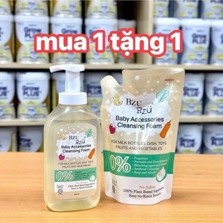 Nước rửa bình tạo bọt Bzu Bzu hương tự nhiên/hương chanh chai 500ml/Mua 1 Tặng 1 Túi 400ml