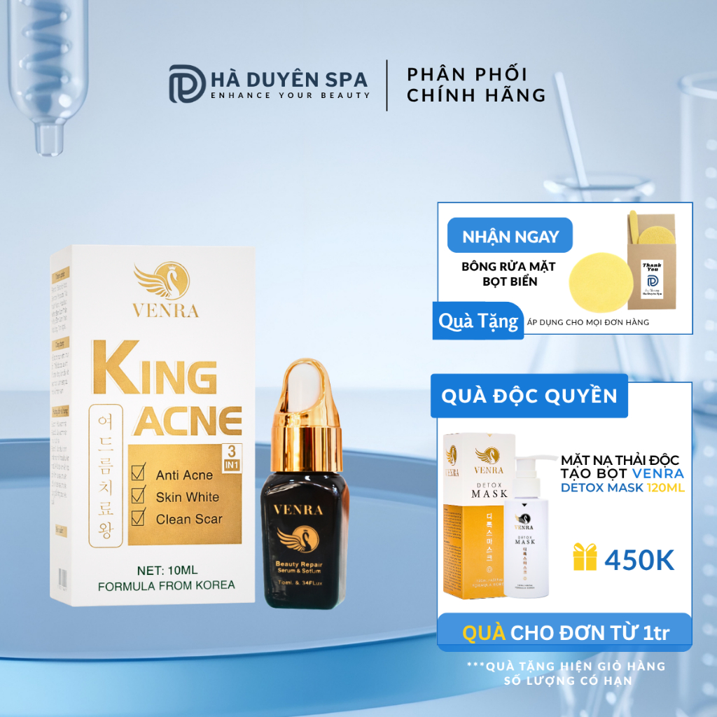 Serum mụn King Acne Venra Hương Thảo Group 10ml - Hỗ trợ trị mụn, se khít lỗ chân lông, mờ thâm, kiể