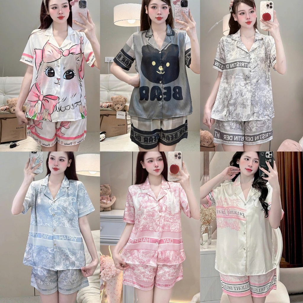 [TỔNG HỢP MẪU] Bộ Đồ Ngủ Nữ JUSOKA Pijama Đùi Lụa Gấm Xước Ánh Kim IN FULL 3D Họa Tiết Sang Chảnh, Thoải Mái