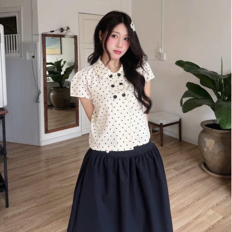 NAVIE - Áo baby doll 6 cúc thời trang nữ
