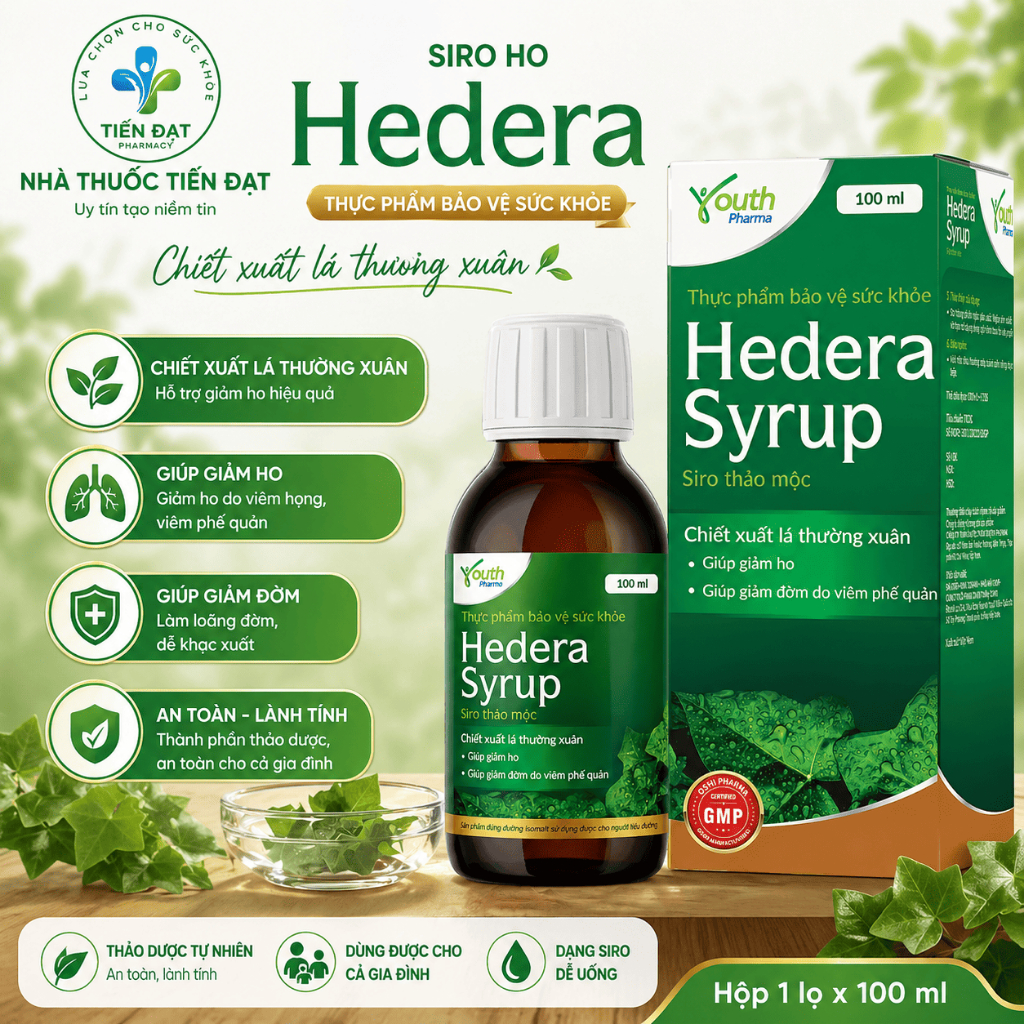 Siro Ho Hedera Youth Pharma - Hỗ Trợ Ho, Viêm Họng, Tiết Đờm Cho Trẻ Em và Người Lớn