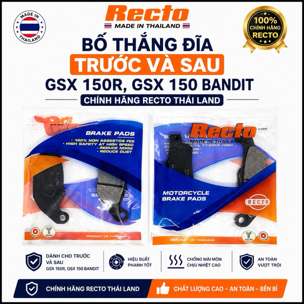 Bố Thắng Đĩa GSX 150r,GSX 150 Bandit Trước Và Sau Chính Hãng Recto Thái Land .