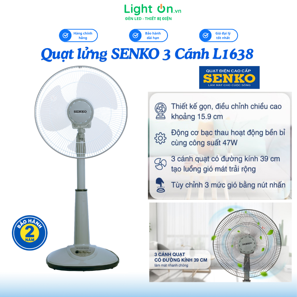 [HỎA TỐC] Quạt lỡ ống nhựa Senko L1638 công suất 47W nhiều màu sắc hàng chính hãng