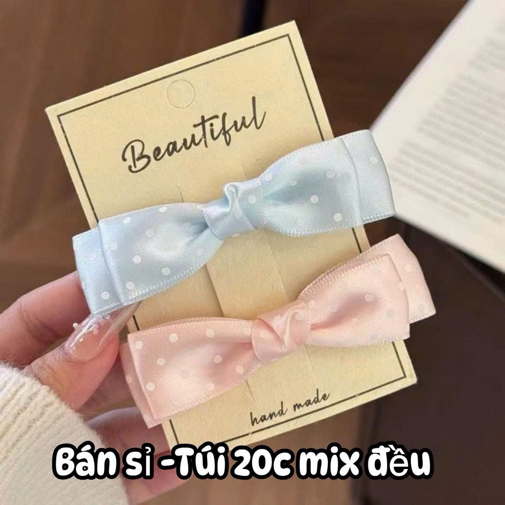 Túi 20 cái kẹp tóc mái nơ lụa mix 2 màu