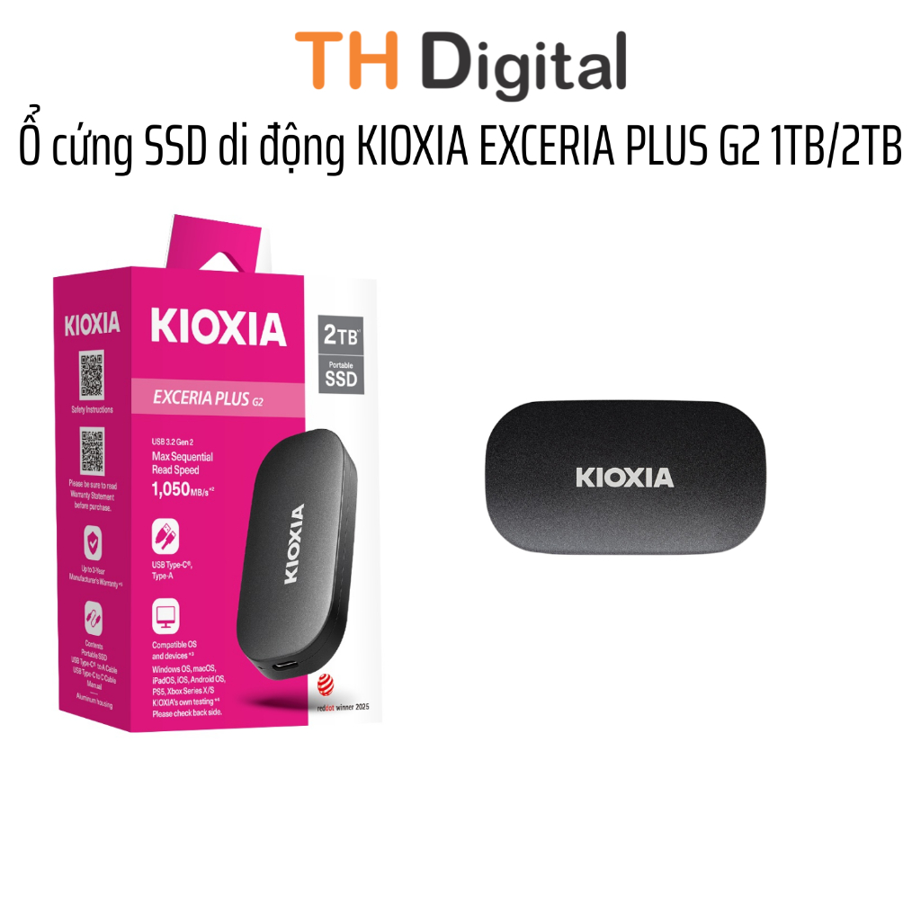 Ổ cứng di động KIOXIA EXCERIA PLUS G2 Portable R1050 W1000 1TB/2TB - Hàng chính hãng