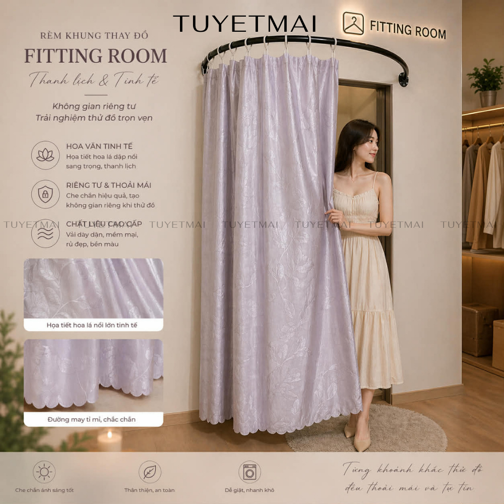 TM16 Rido  – Rèm Rido dùng cho khung thay đồ, ngăn phòng, che giường ngủ – Màu trắng xám (Không bao 
