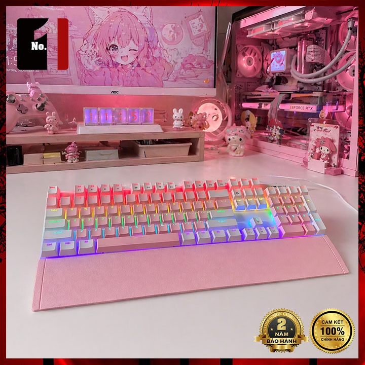 Bàn Phím Cơ Gaming Keycap Xuyên Led Màu Hồng OHYEAH 3218 Led Rgb Bàn Phím Máy Tính Laptop Pc Chơi Ga
