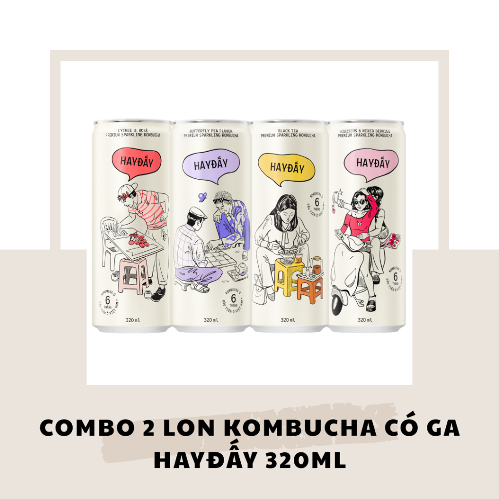 [COMBO 2 LON] Vinamilk HayĐấy Kombucha Có Ga (Hoa Đậu Biếc, Trà Đen, Atiso Đỏ) 320ml