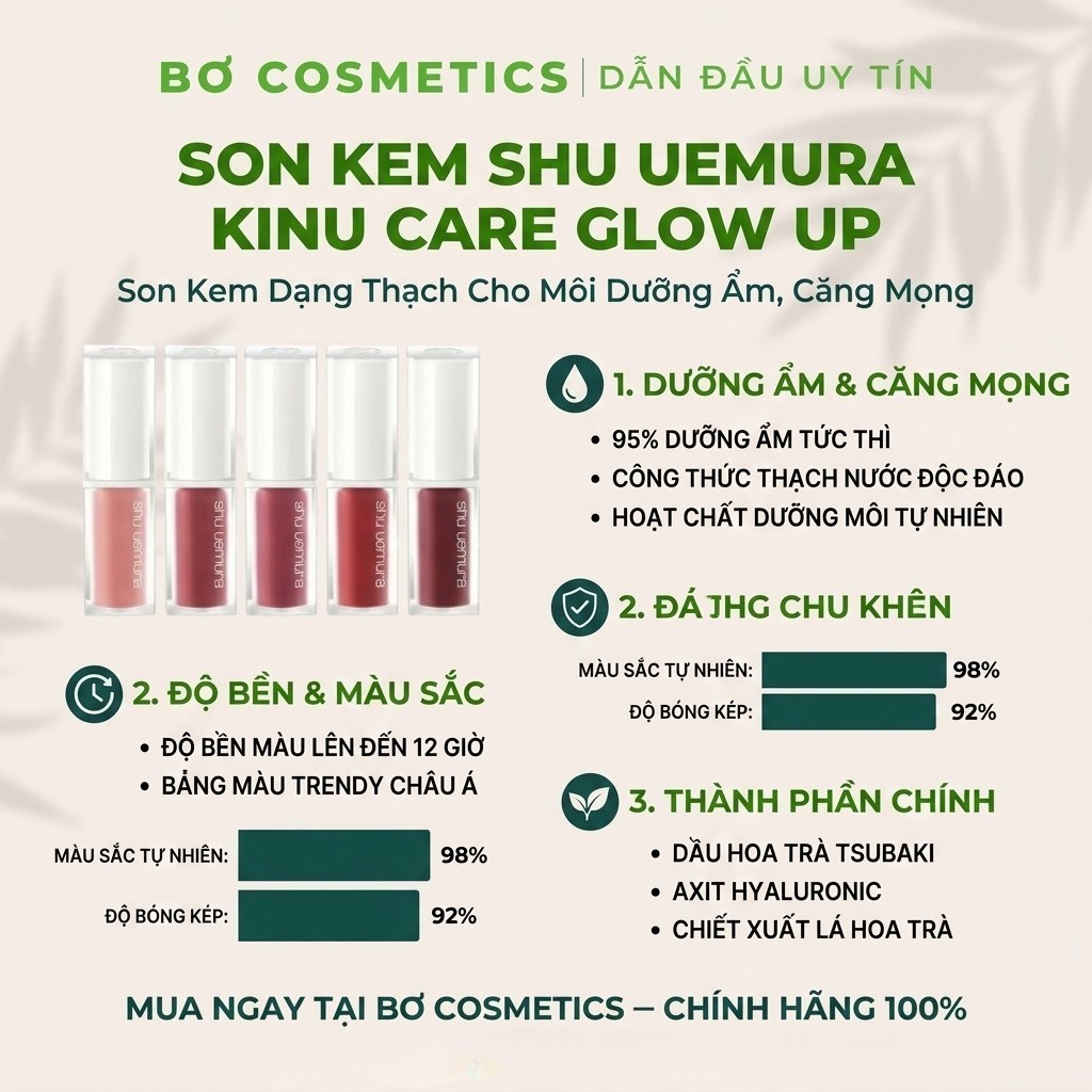 Son Kem Shu Uemura Kinu Care Glow Up Cho Môi Dưỡng Ẩm, Căng Mọng l Bơ Cosmetics | BigBuy360 - bigbuy360.vn